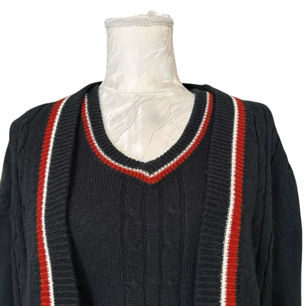 Vintage 50s/60s Cable Knit Sweater Vest Set Black Small - Picture 6 of 16
